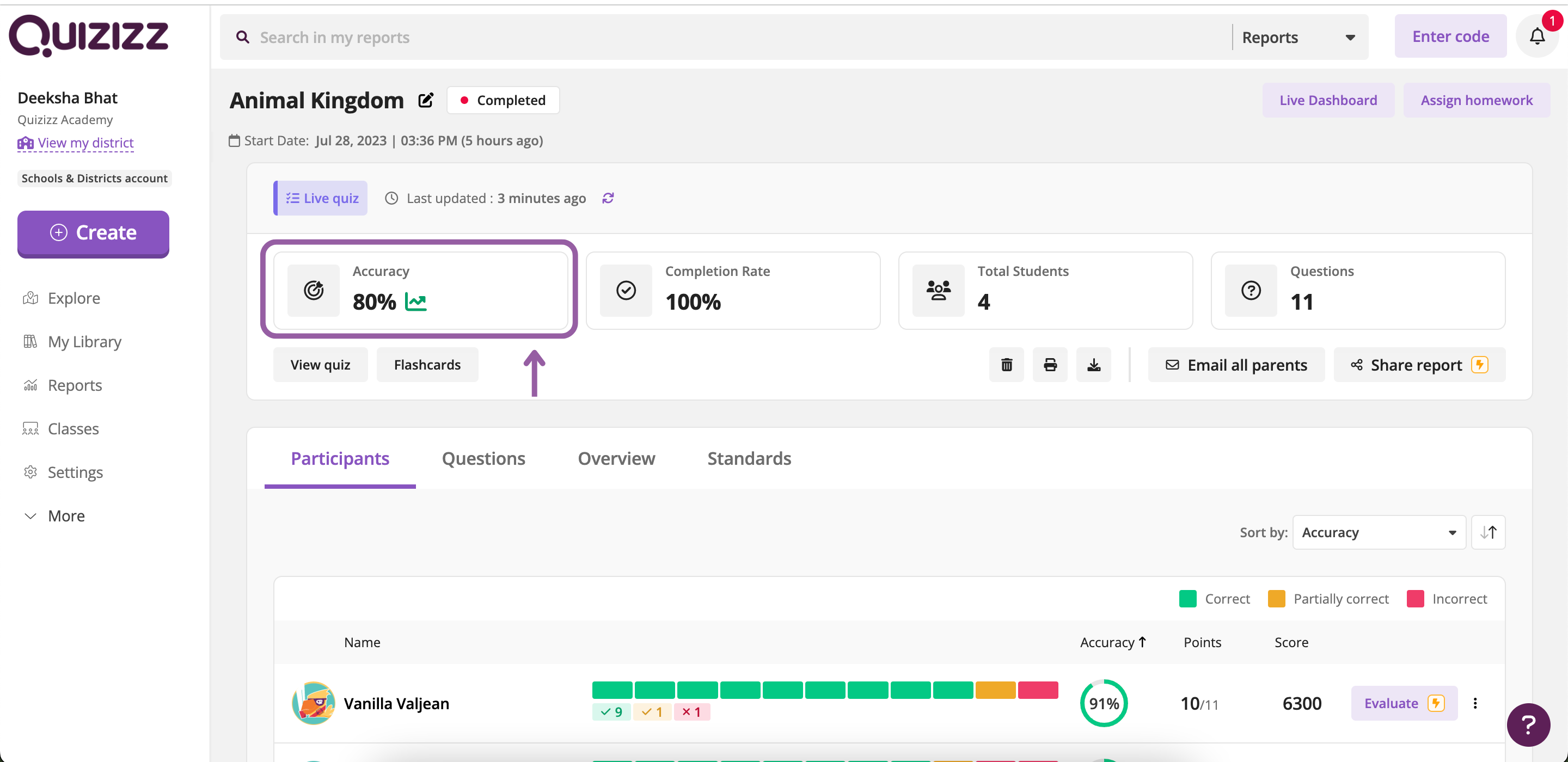 Reports on Quizizz – Help Center