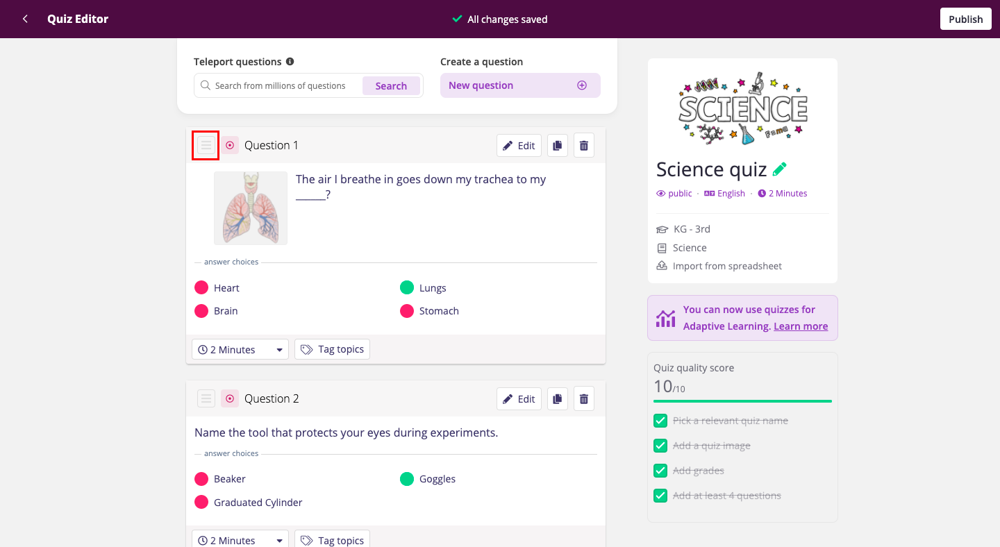 Quizizz - How to unshuffle questions