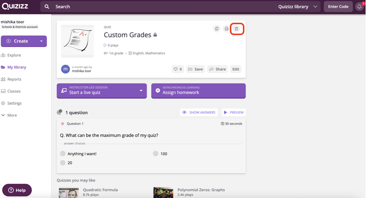 Delete a quiz – Help Center